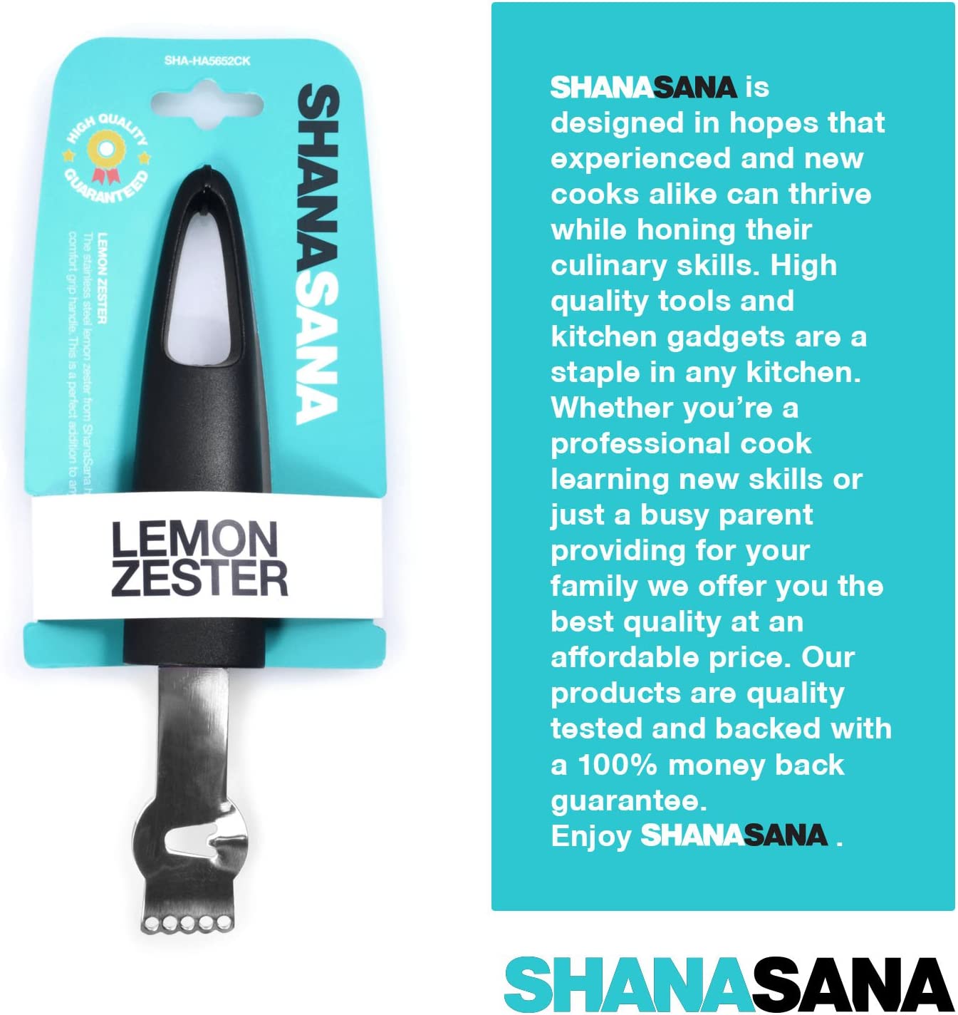 Shanasana Compact Lemon Zester (HEAVY DUTY STAINLESS STEEL) Perfect for Zesting Lemons, Oranges, and Other Citrus Fruits