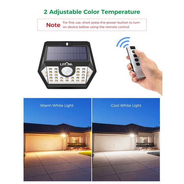 Litom Solar Security Lights with Remote Control 2 Pack, FOB KS