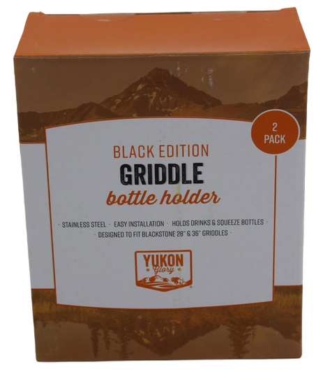 Yukon Glory Squeeze Bottle Holder - Designed to fit Blackstone Griddle Models 1517 and 1825 - Set of 2 Black Stainless Steel Holders for Griddle Squeeze Bottles (Not For Table-Top or Pro-series)