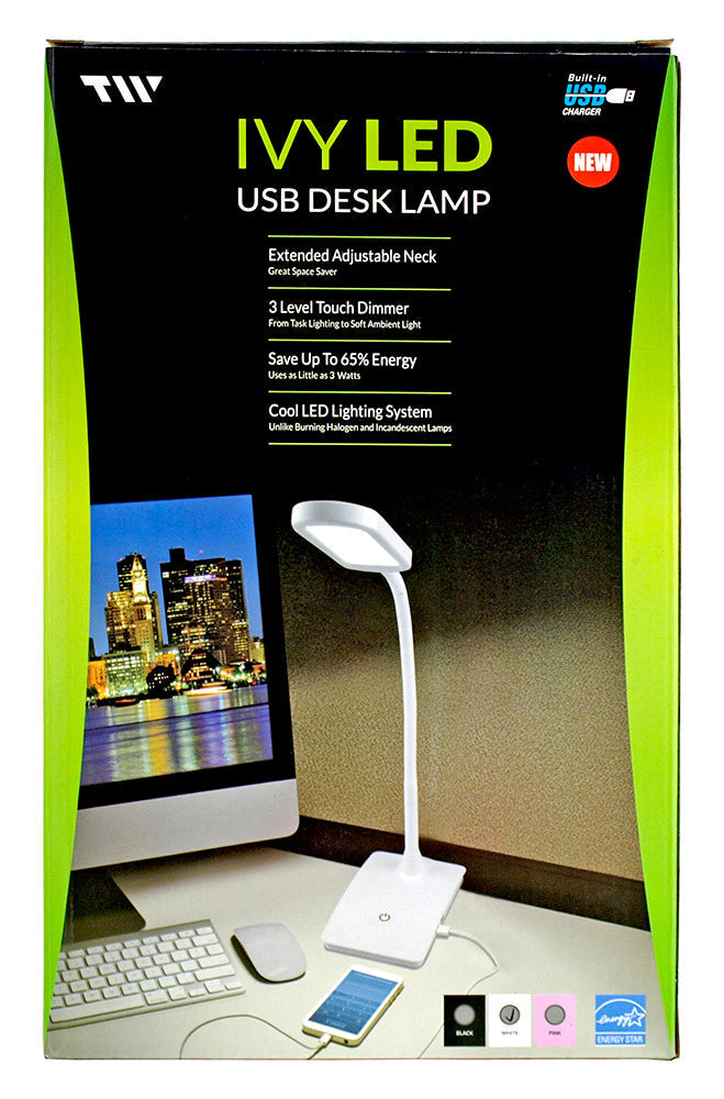 TW Lighting IVY20-40BK Ivy LED Desk Lamp with USB Port for Home Office - Super Bright Small Desk Lamp, FOB KS