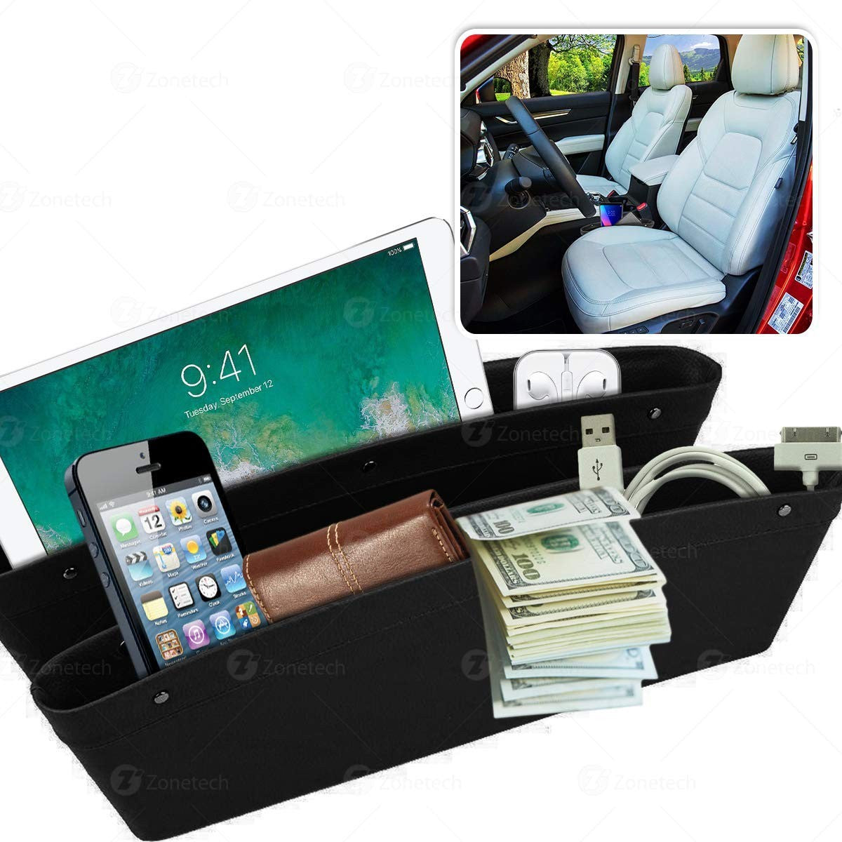 Zone Tech Car Seat Gap Filler Pocket Organizer, FOB KS
