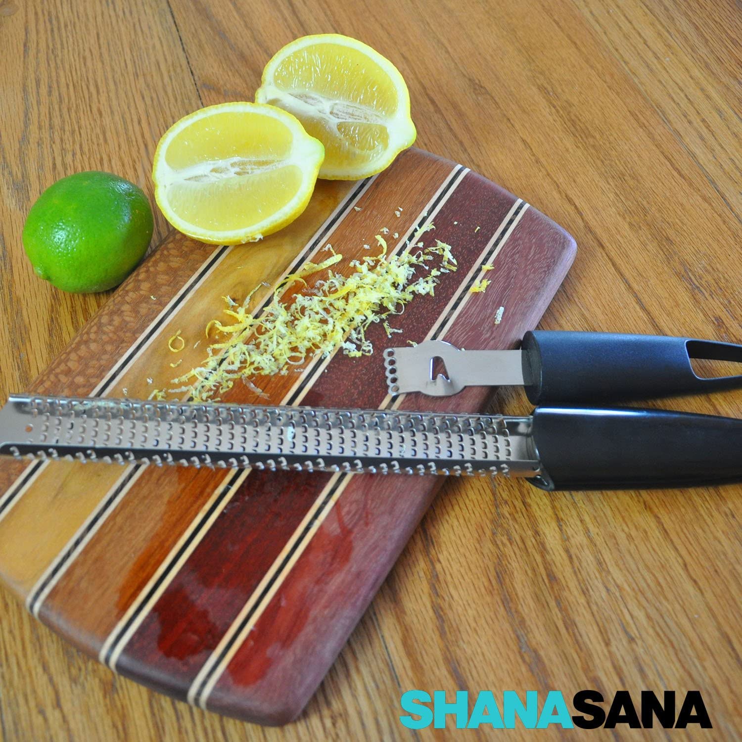 Shanasana Compact Lemon Zester (HEAVY DUTY STAINLESS STEEL) Perfect for Zesting Lemons, Oranges, and Other Citrus Fruits