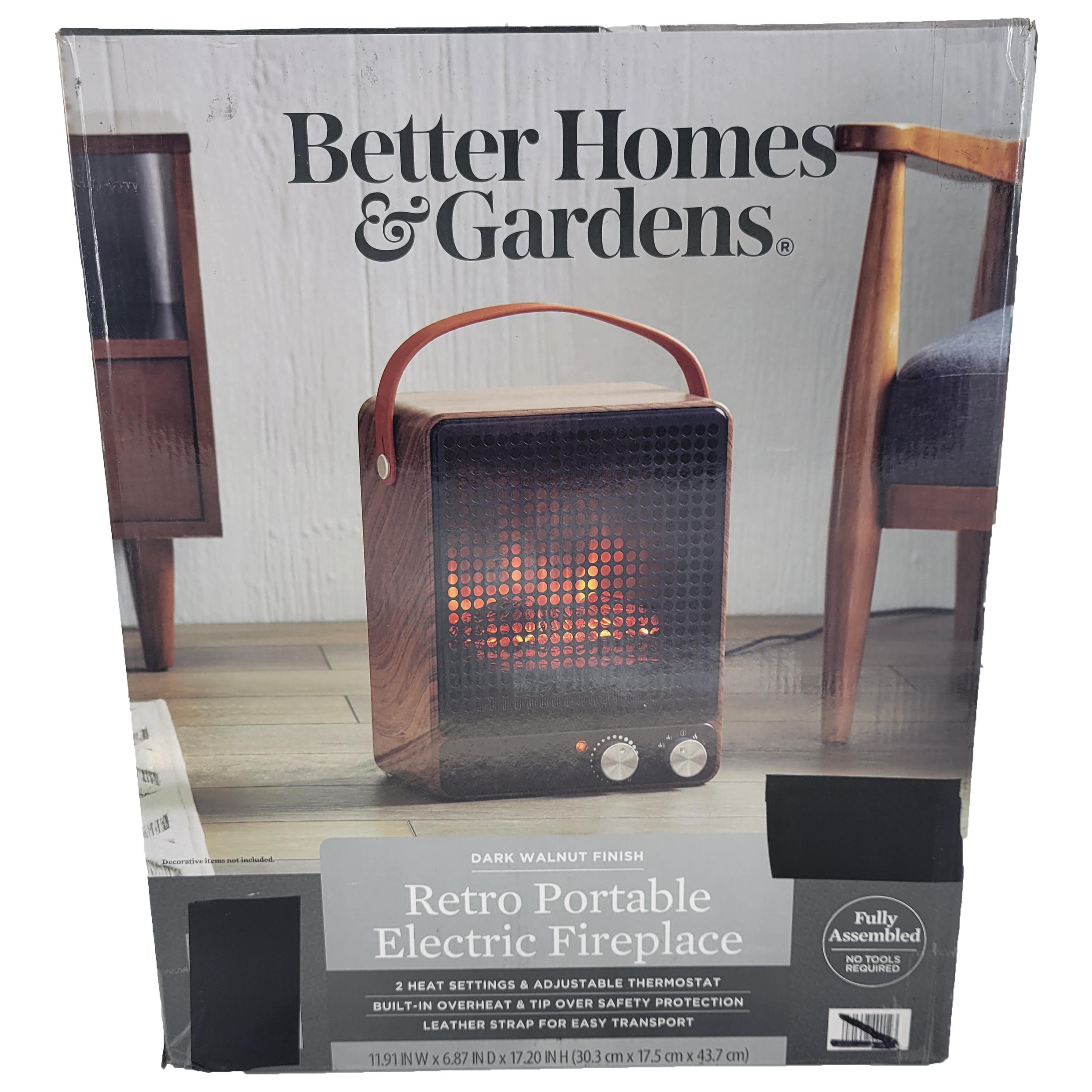 Better Homes & Gardens 1500W Portable Fan Fireplace, Factory Refurbished, FOB KS