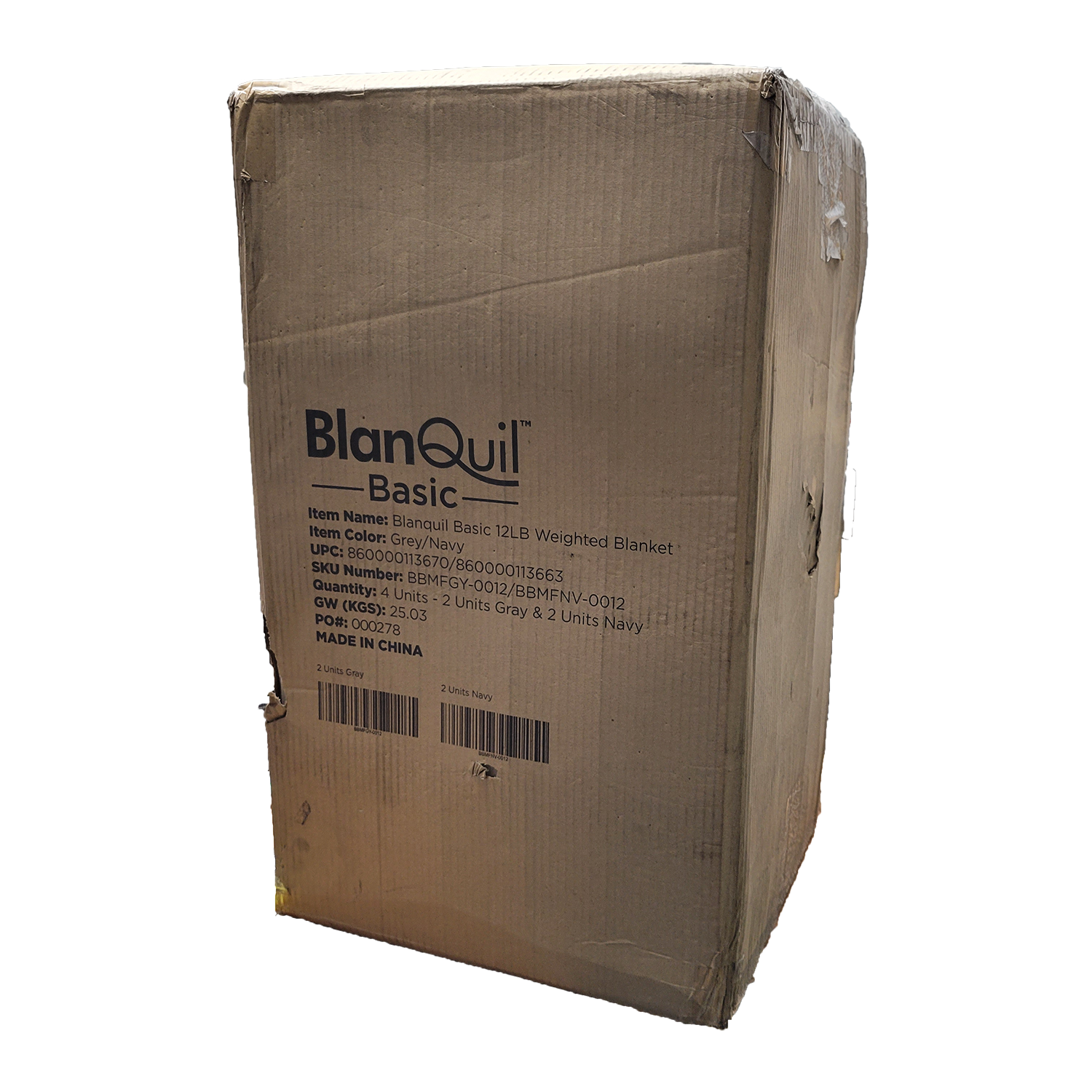 Blanquil Basic 12lb Weighted Blanket, Gray & Navy, FOB KS