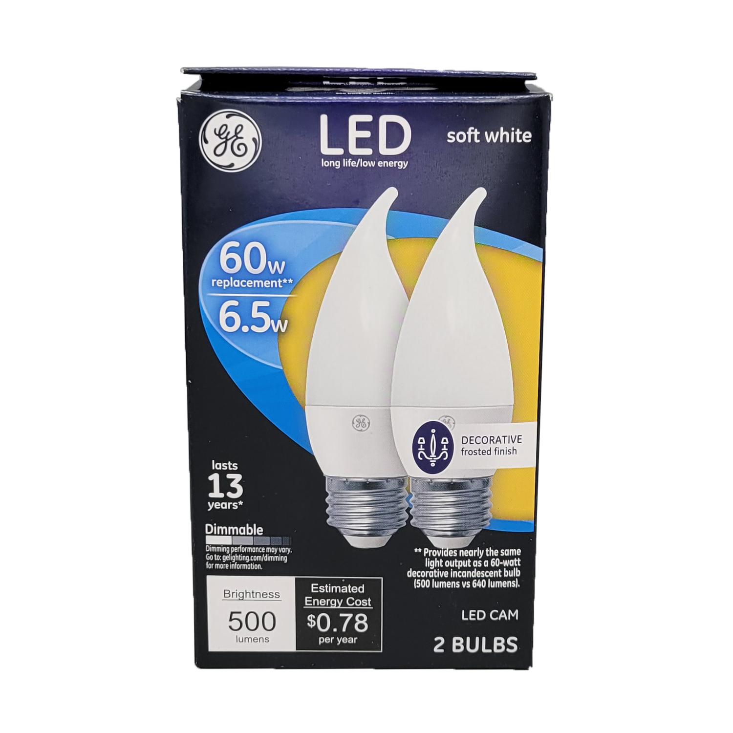 GE Light Bulb 60W Decorative Dimmable, FOB KS