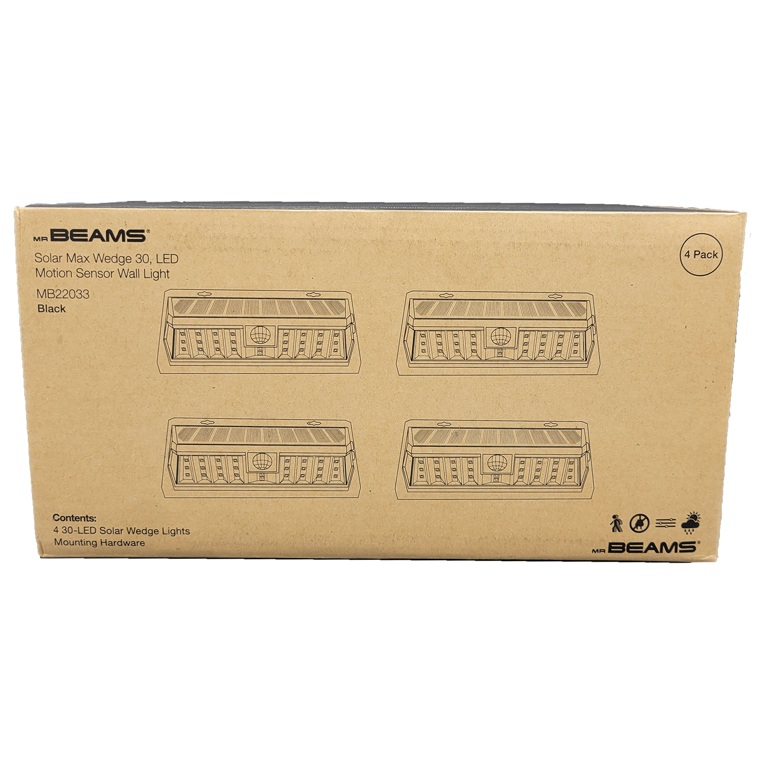 Mr. Beams LED Solar Wedge Wall Lights, 2 or 4 Pack, Black, FOB KS