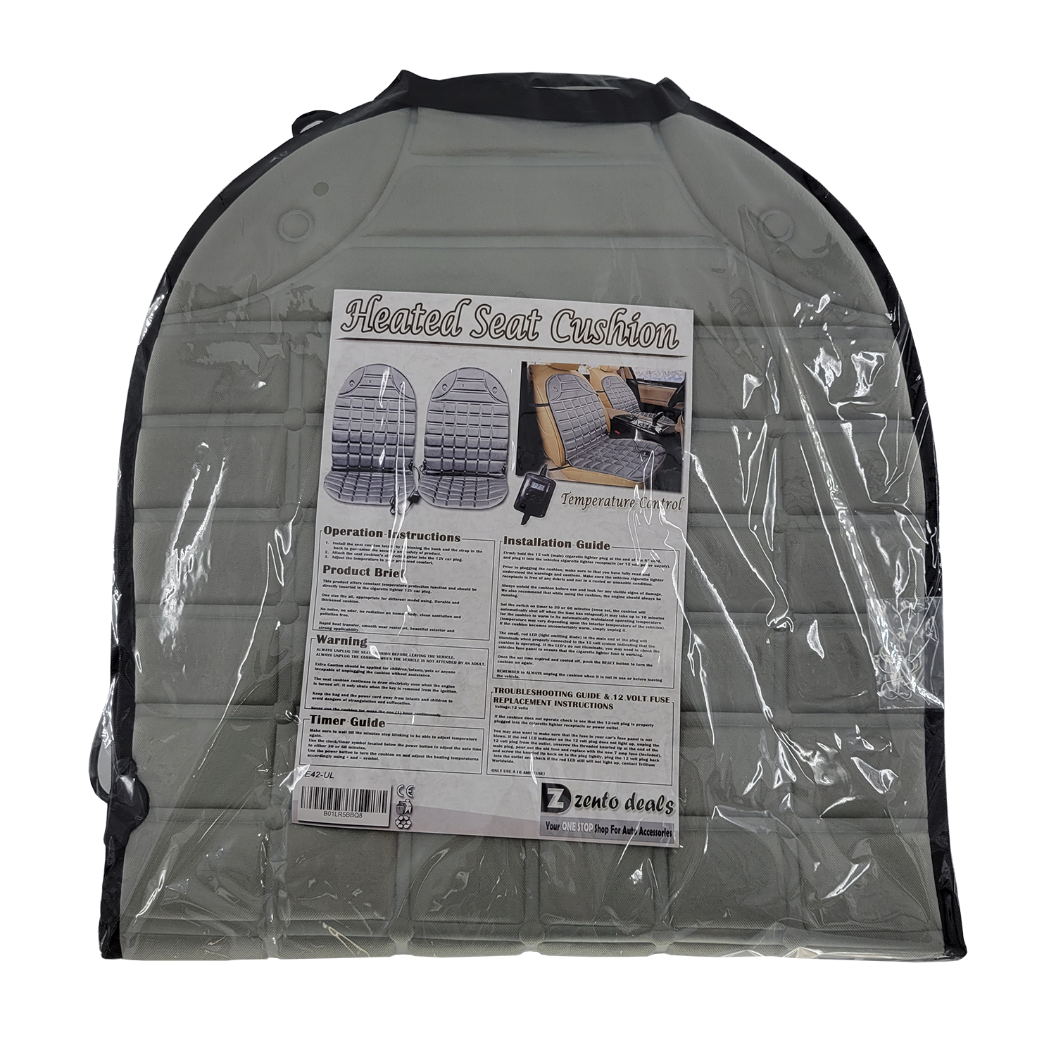 Zento Deals Heated Car Seat Cover Cushion, 2-Piece, 12V Heating Pad, Gray, FOB KS