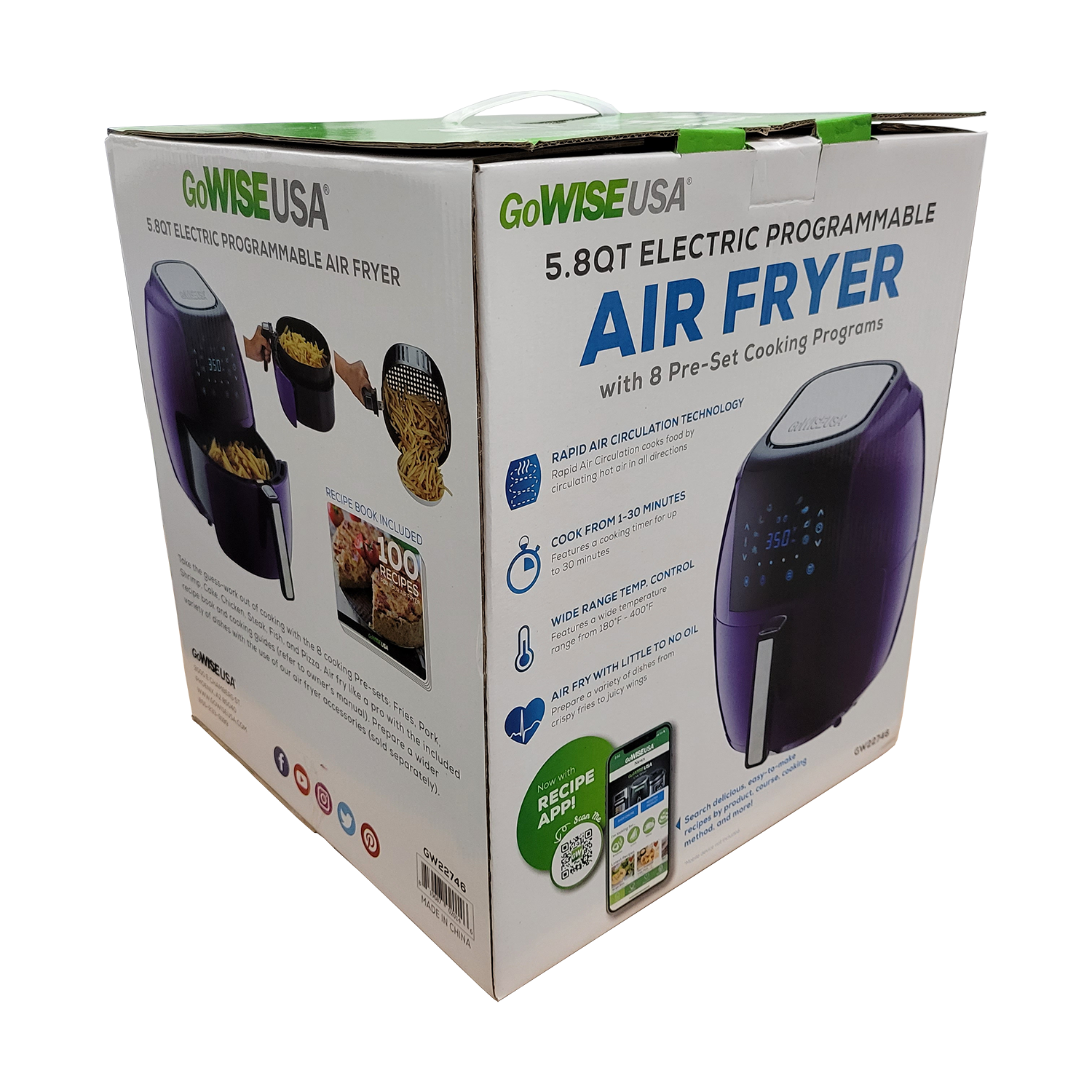 GoWISE USA 5.8-Quart Programmable 8-in-1 Air Fryer XL, FOB KS