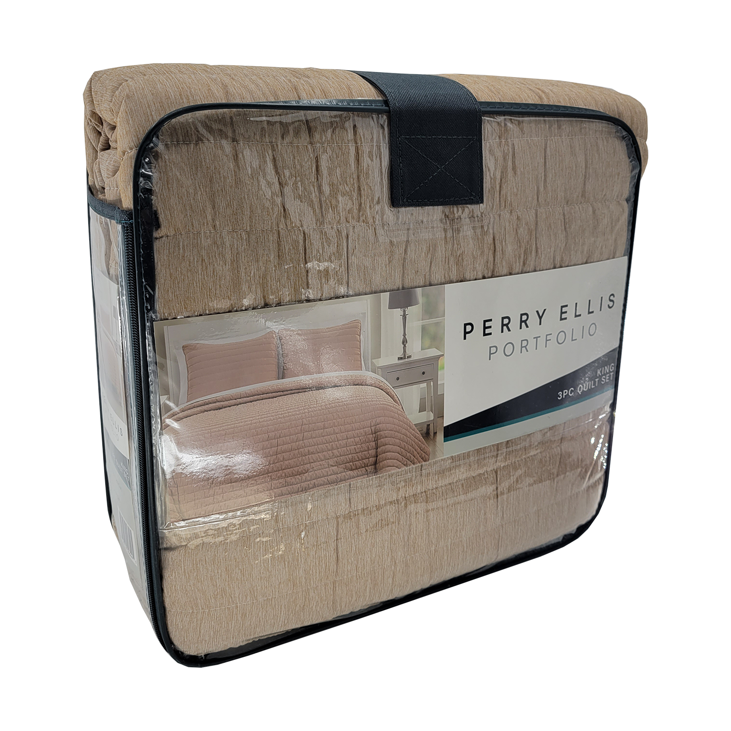 Perry Ellis Portfolio 3 Piece Quilt Set Taupe, FOB KS