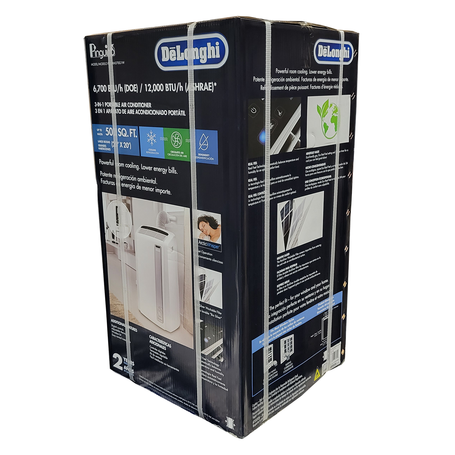 DeLonghi 12,000 BTU (ASHRAE) 6,700 BTU (DOE) 500 Sq. ft. Pinguino Portable Air Conditioner, FOB KS