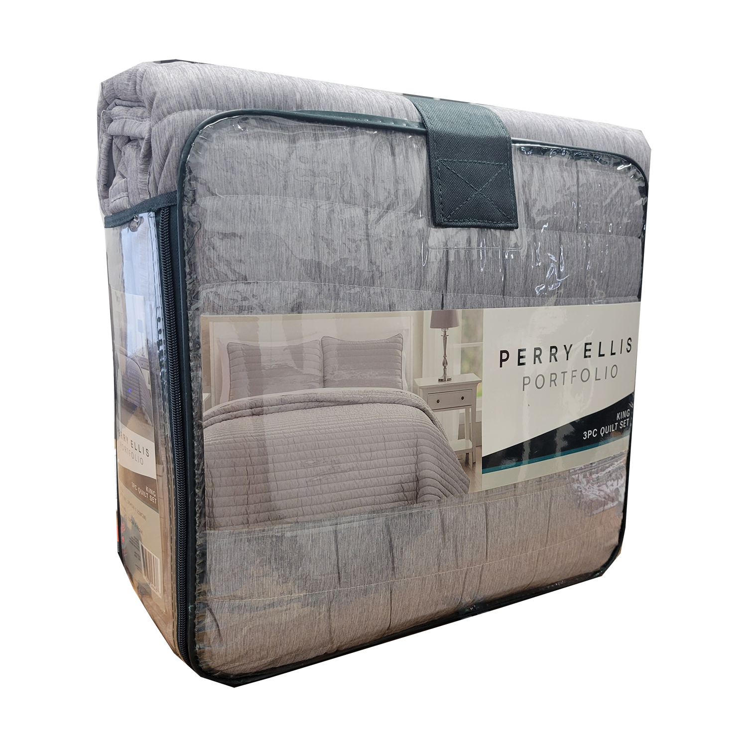 Perry Ellis Portfolio 3 Piece King Quilt Set Grey, FOB KS