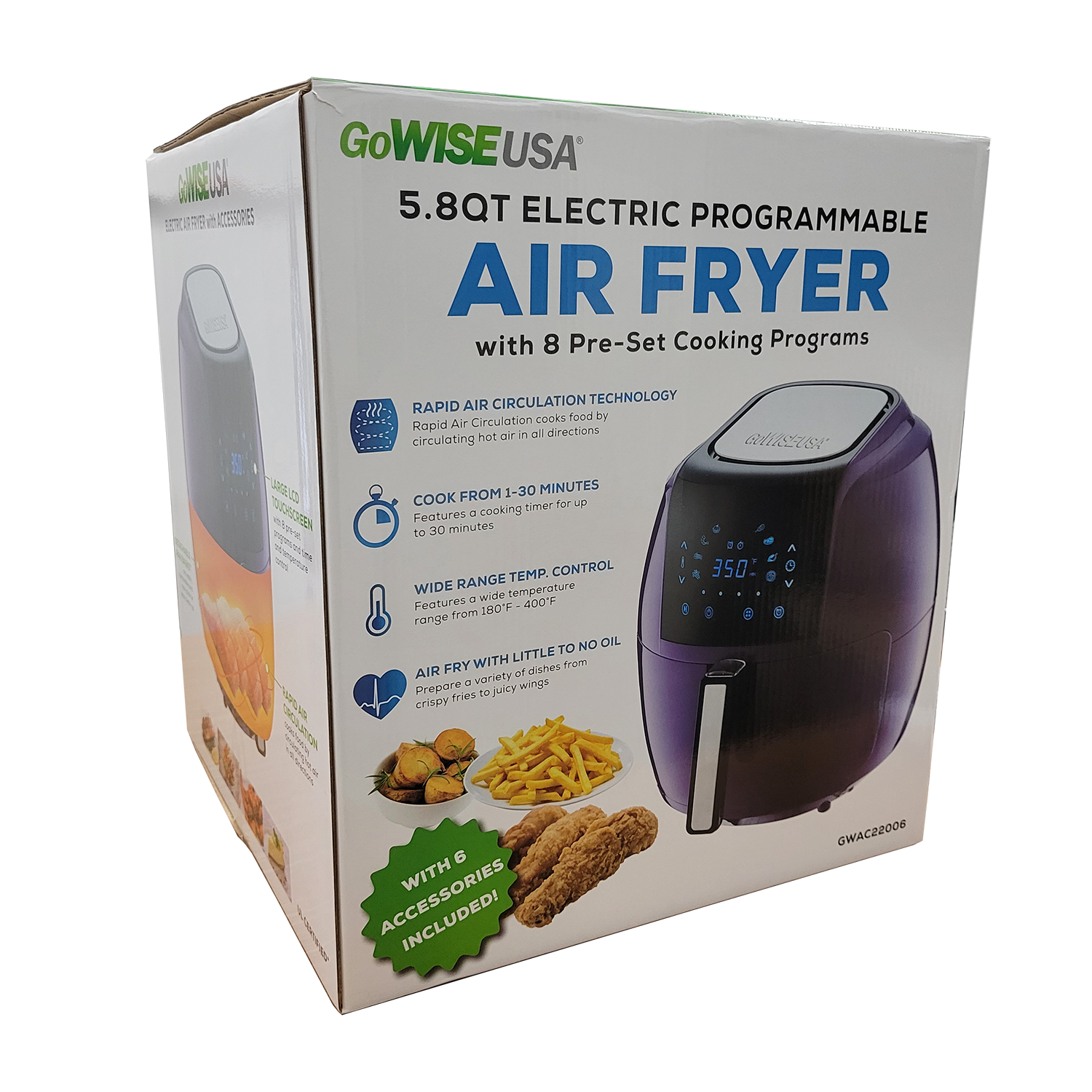 GoWISE 5.8-Quart Air Fryer, 6 PC Accessory Set, FOB KS