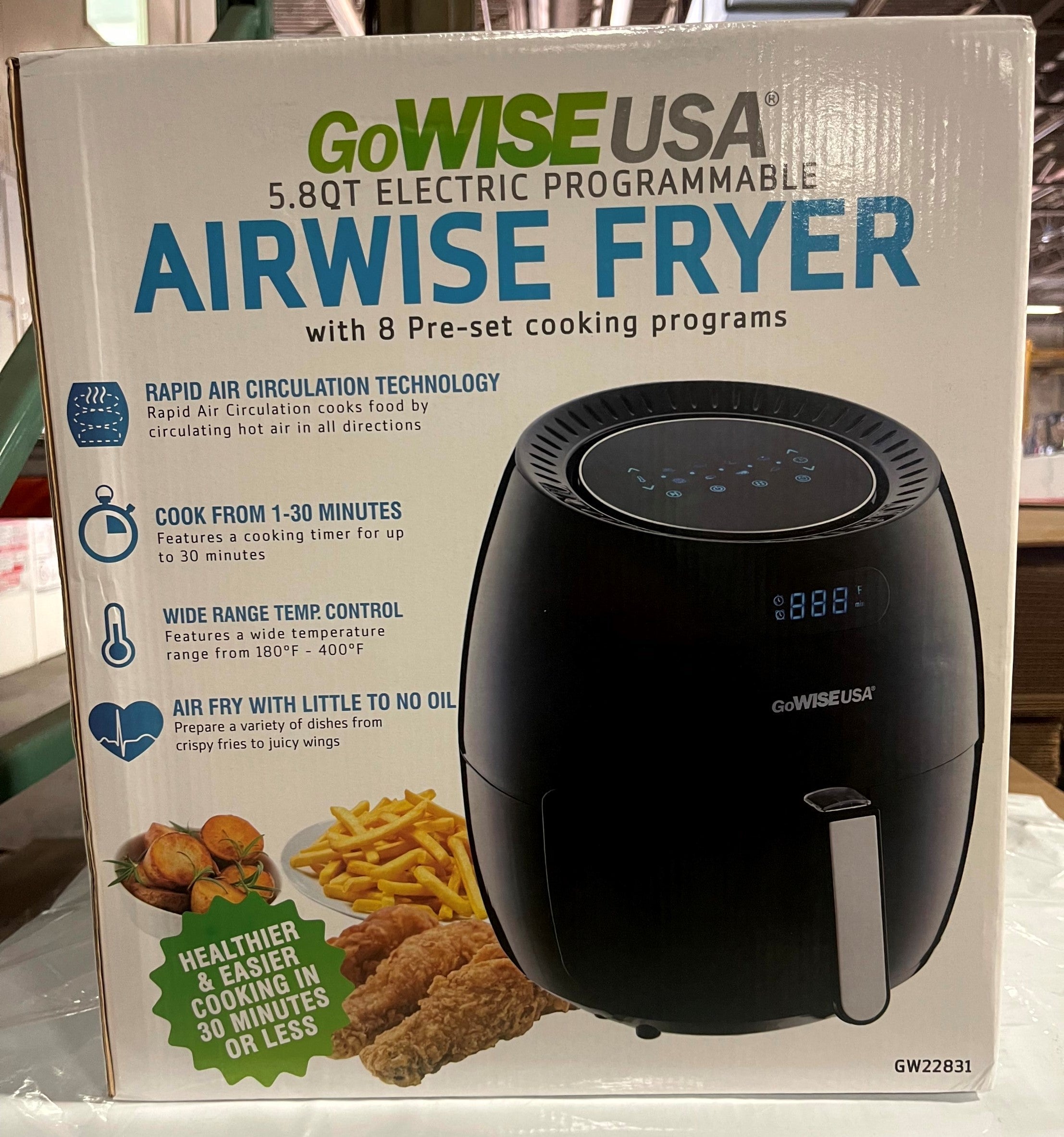 GoWISE USA 5.8-Quart XL 8-in-1 Digital Touchscreen Air Fryer, Black GW22831 + 50 Recipes For your Air Fryer Book