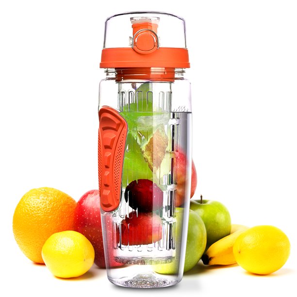 OMorc 32 OZ Sport Fruit Infuser Water Bottle, Flip Top Lid & Dual Anti-slip Grips, BPA Free, FOB KS