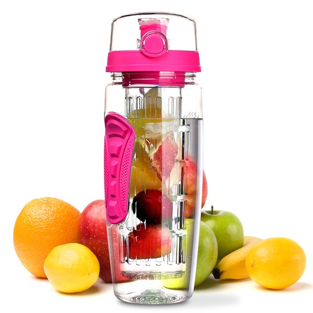 OMorc 32 OZ Sport Fruit Infuser Water Bottle, Flip Top Lid & Dual Anti-slip Grips, BPA Free, FOB KS