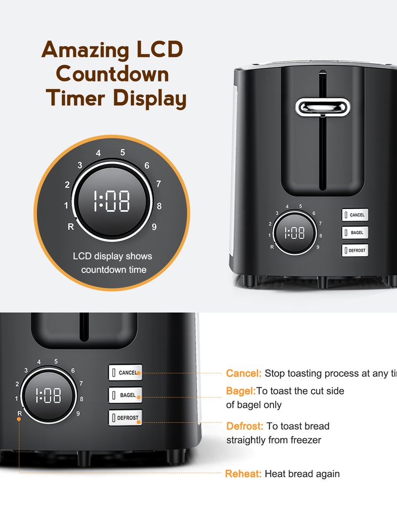 IKICH 2-Slice Toaster, 9 Settings with LCD screen, FOB KS