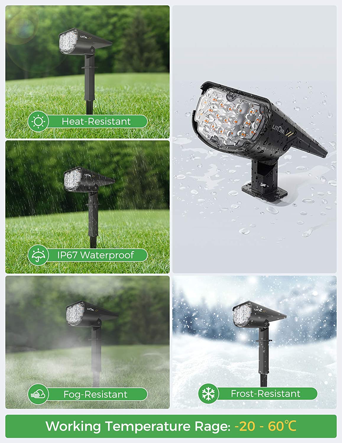 Litom Outdoor Solar Spotlights with USB Charging, 2 Pack, FOB KS