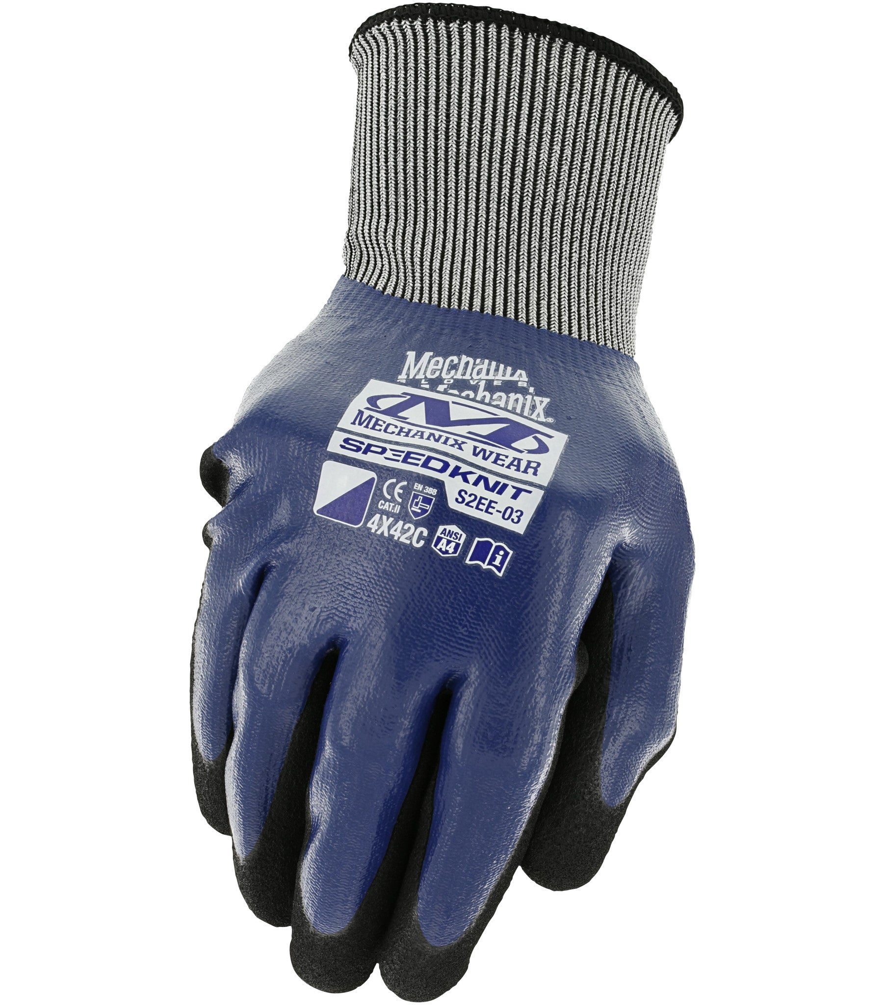 Mechanix Wear Coated-Knit Work Gloves Speedknit Shield ANSI A4, Blue, 12 Pair in a pack (Sizes SM, MD, LG, XL and XXL)