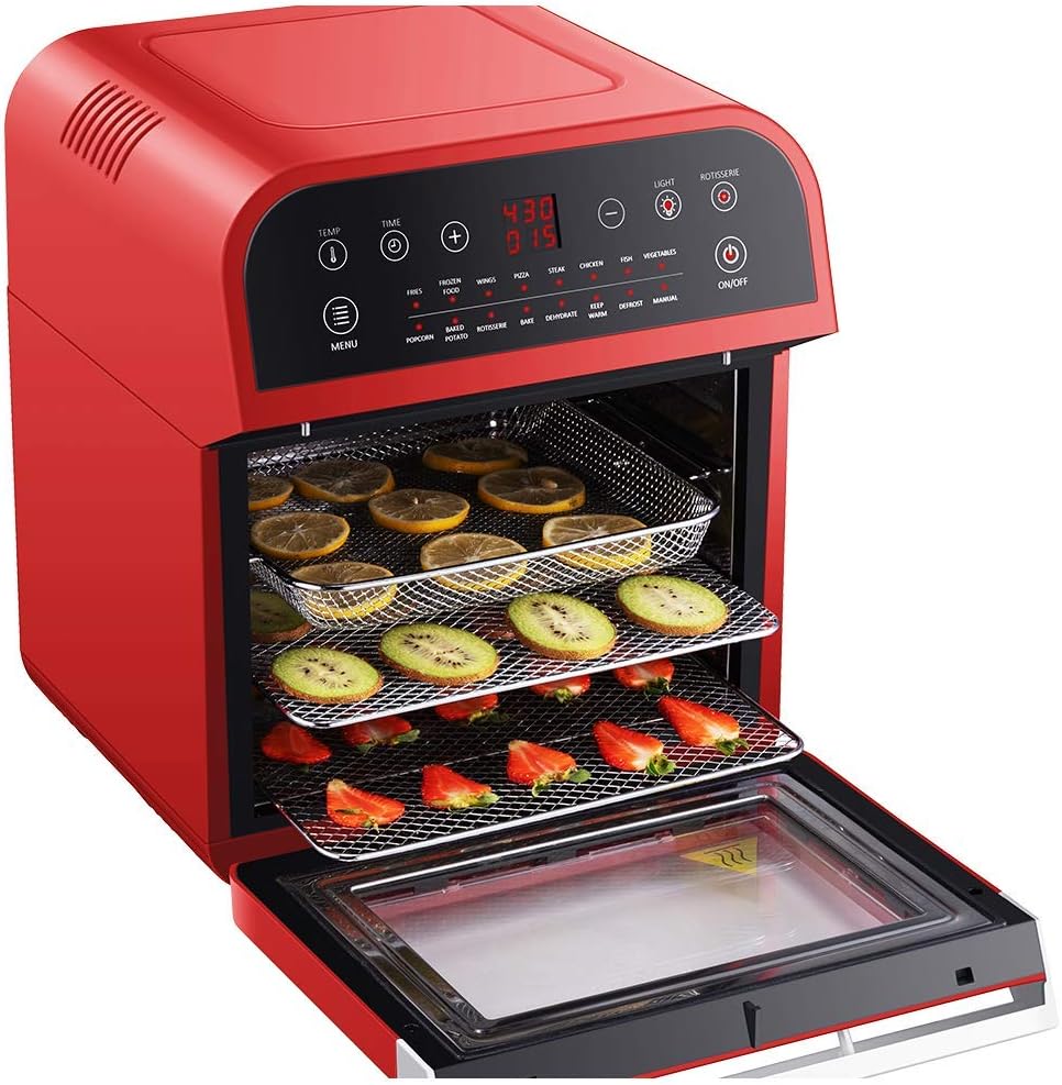 GoWISE USA Deluxe 12.7-Quarts 15-in-1 Electric Air Fryer Oven w/Rotisserie and Dehydrator + 50 Recipes (Red or White)