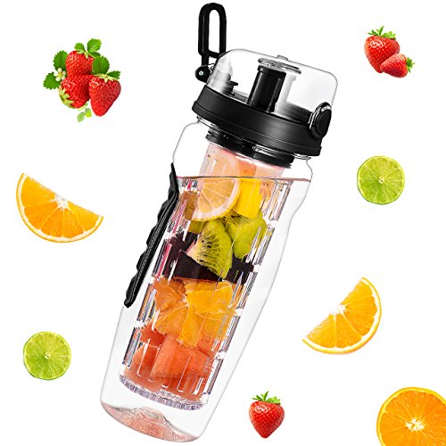 OMorc 32 OZ Sport Fruit Infuser Water Bottle, Flip Top Lid & Dual Anti-slip Grips, BPA Free, FOB KS