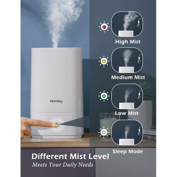 Homasy Top Filling Cool Mist Humidifier for Bedrooms, 4.5L/1.18 Gallon, 28dB, FOB KS