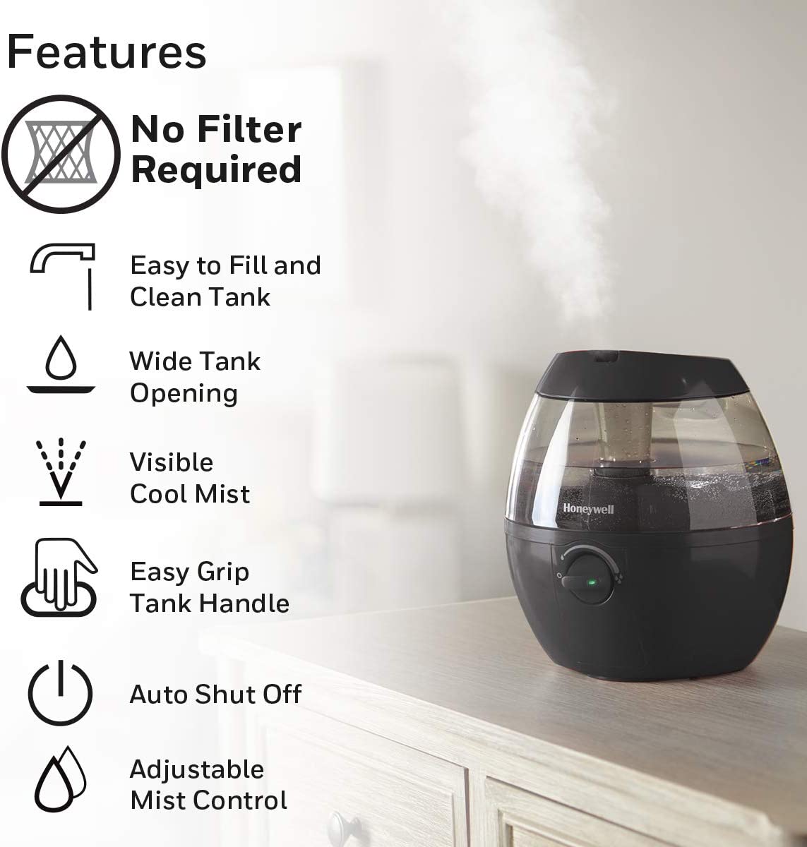 Honeywell Mistmate Ultrasonic Humidifier, Black