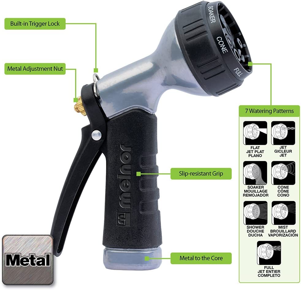 Melnor Adjustable Metal Rear-Trigger 7-Pattern Nozzle, FOB KS