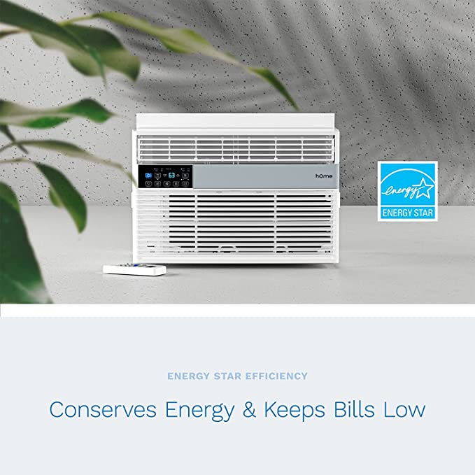 hOmeLabs 8,000 BTU Window Air Conditioner with Smart Control – Low Noise AC Unit with Eco Mode, LED Control Panel, Remote Control, and 24 hr Timer, FOB KS