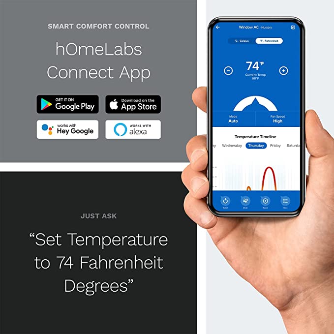 hOmeLabs 8,000 BTU Window Air Conditioner with Smart Control – Low Noise AC Unit with Eco Mode, LED Control Panel, Remote Control, and 24 hr Timer, FOB KS