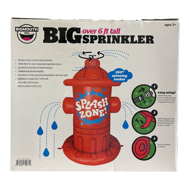 BigMouth Giant Inflatable Fire Hydrant Sprinkler, 46" x 46" x 76", FOB KS
