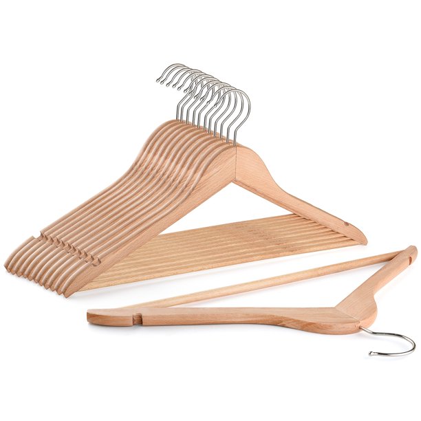 Bevoll Home Wood Hanger Set of 12, Natural Wood Hanger Set, FOB KS