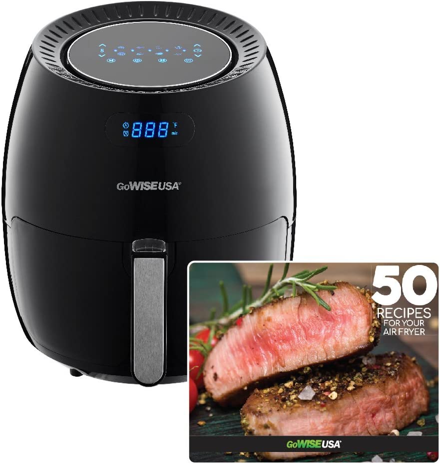 GoWISE USA 5.8-Quart XL 8-in-1 Digital Touchscreen Air Fryer, Black GW22831 + 50 Recipes For your Air Fryer Book