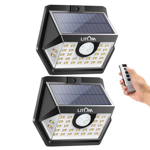 Litom Solar Security Lights with Remote Control 2 Pack, FOB KS