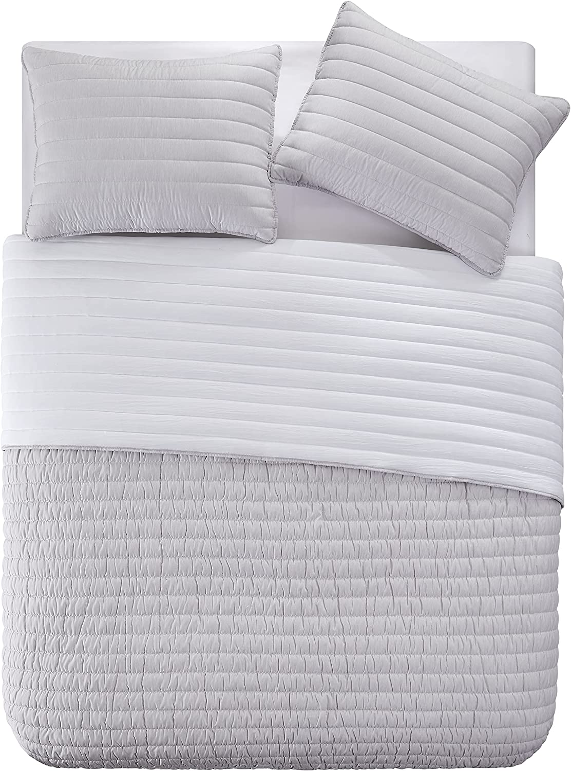 Perry Ellis Portfolio Full/Queen Sized 3 Piece Quilt Set White, FOB KS