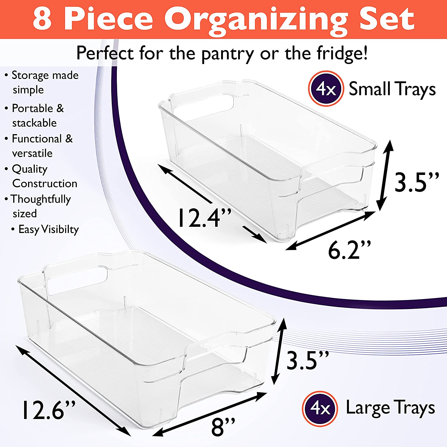 ClearSpace Kitchen Organization and Storage bins, Clear Plastic Storage Bins, 8 Pack, FOB KS