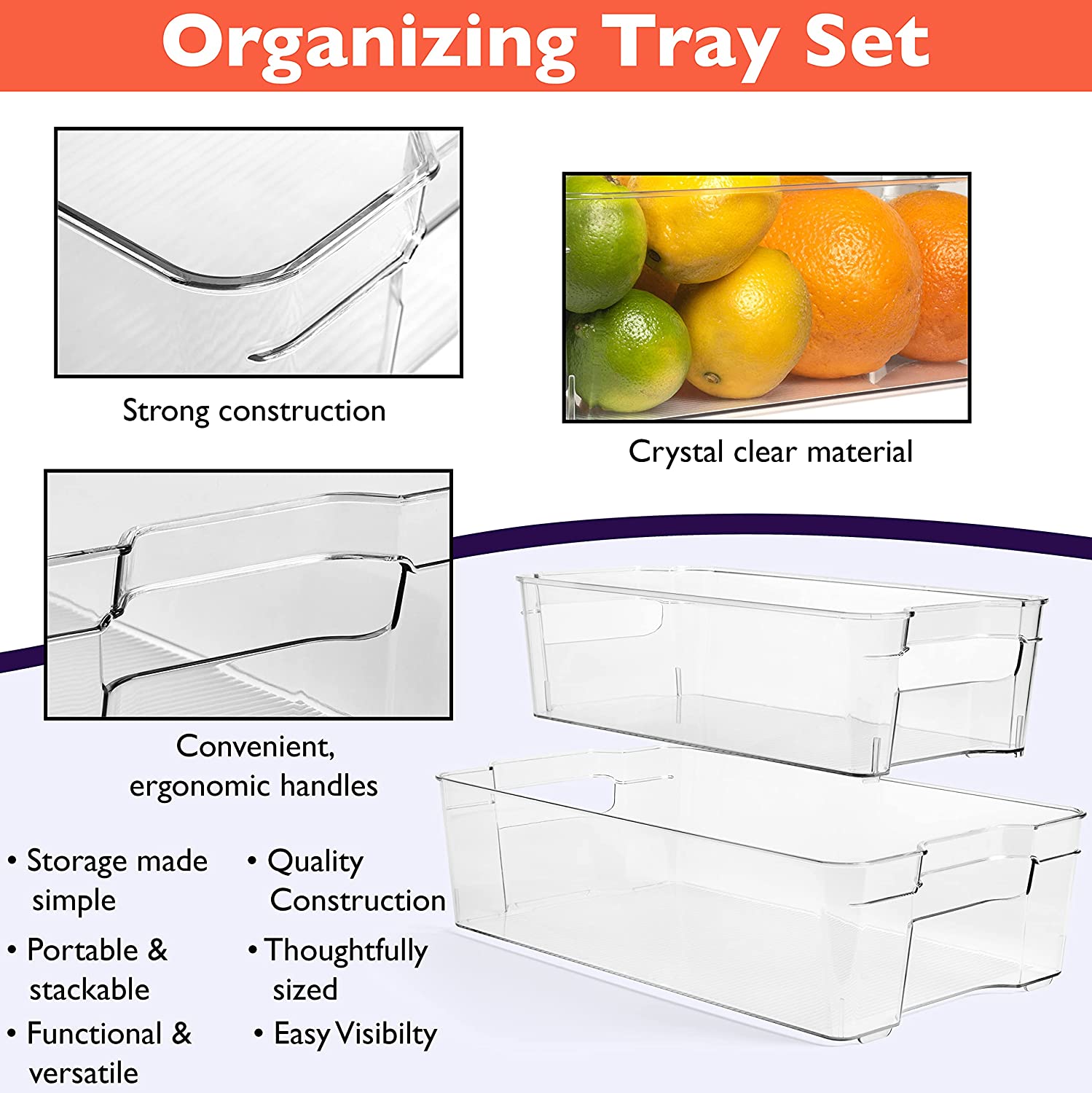 ClearSpace Kitchen Organization and Storage bins, Clear Plastic Storage Bins, 6 Pack, FOB KS