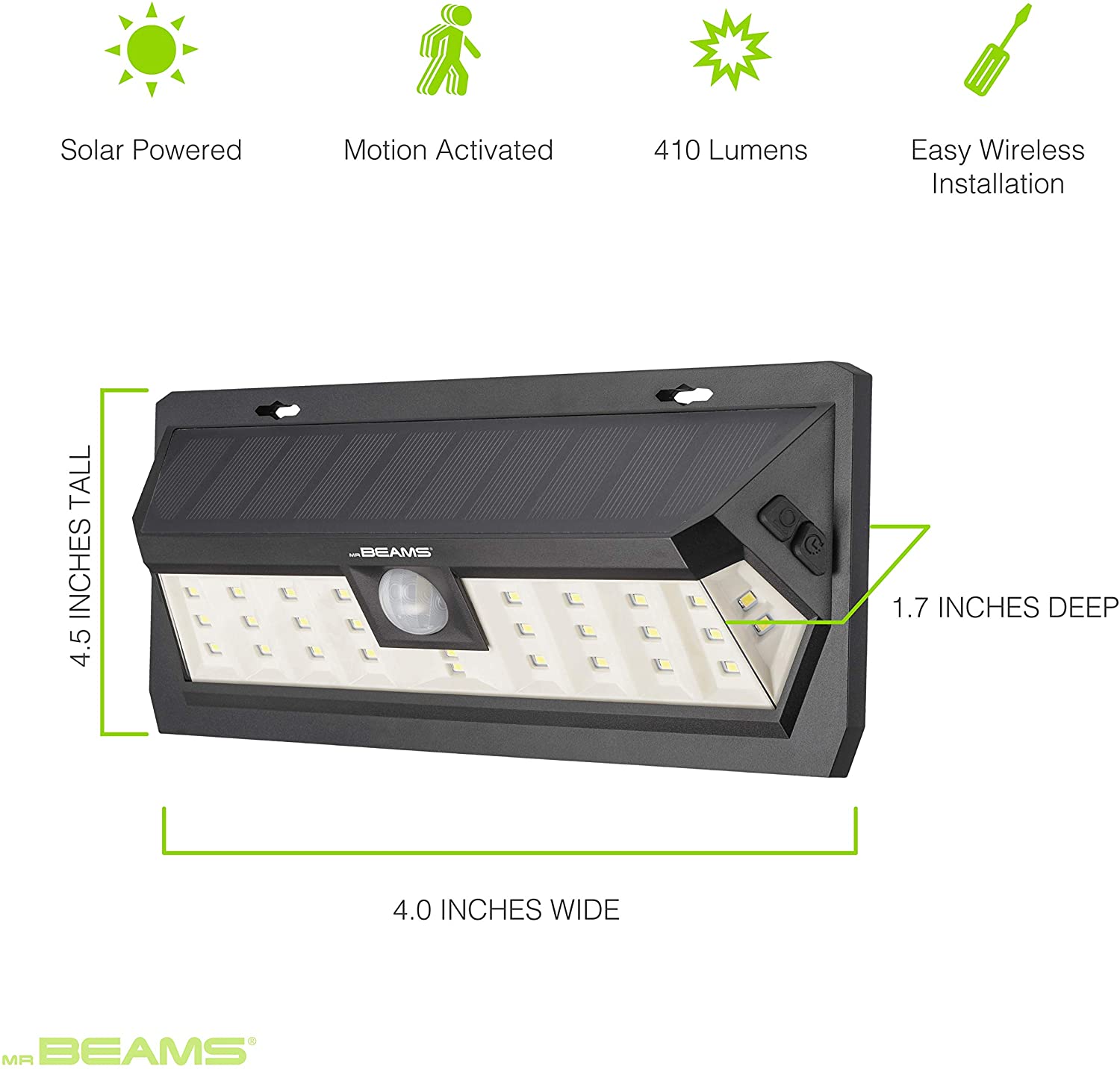 Mr. Beams LED Solar Wedge Wall Lights, 2 or 4 Pack, Black, FOB KS