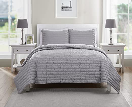 Perry Ellis Portfolio 3 Piece King Quilt Set Grey, FOB KS