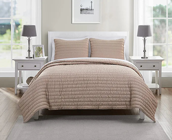 Perry Ellis Portfolio 3 Piece Quilt Set Taupe, FOB KS