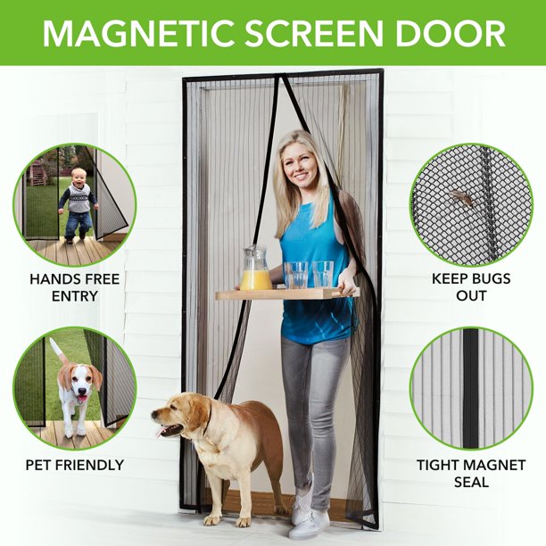 Homitt Magnetic Screen Door with Durable Fiberglass Mesh Curtain 36"x83", FOB KS
