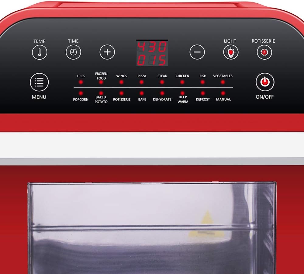 GoWISE USA Deluxe 12.7-Quarts 15-in-1 Electric Air Fryer Oven w/Rotisserie and Dehydrator + 50 Recipes (Red or White)