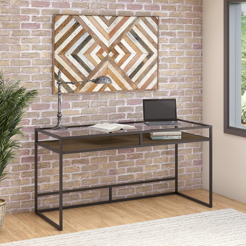 Anthropology 60" Glass Top Writing Desk with Shelf