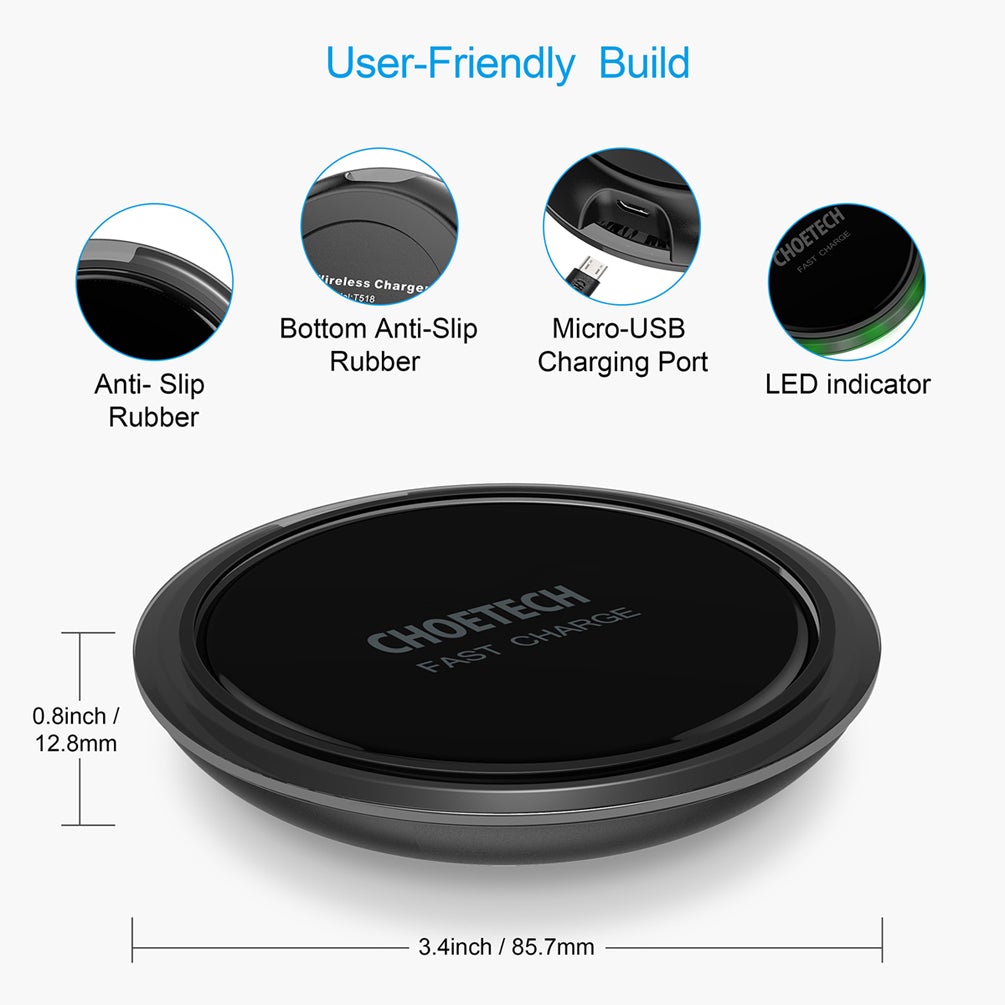 Choetech Qi Certified 7.5W Fast Wireless Charger, FOB KS