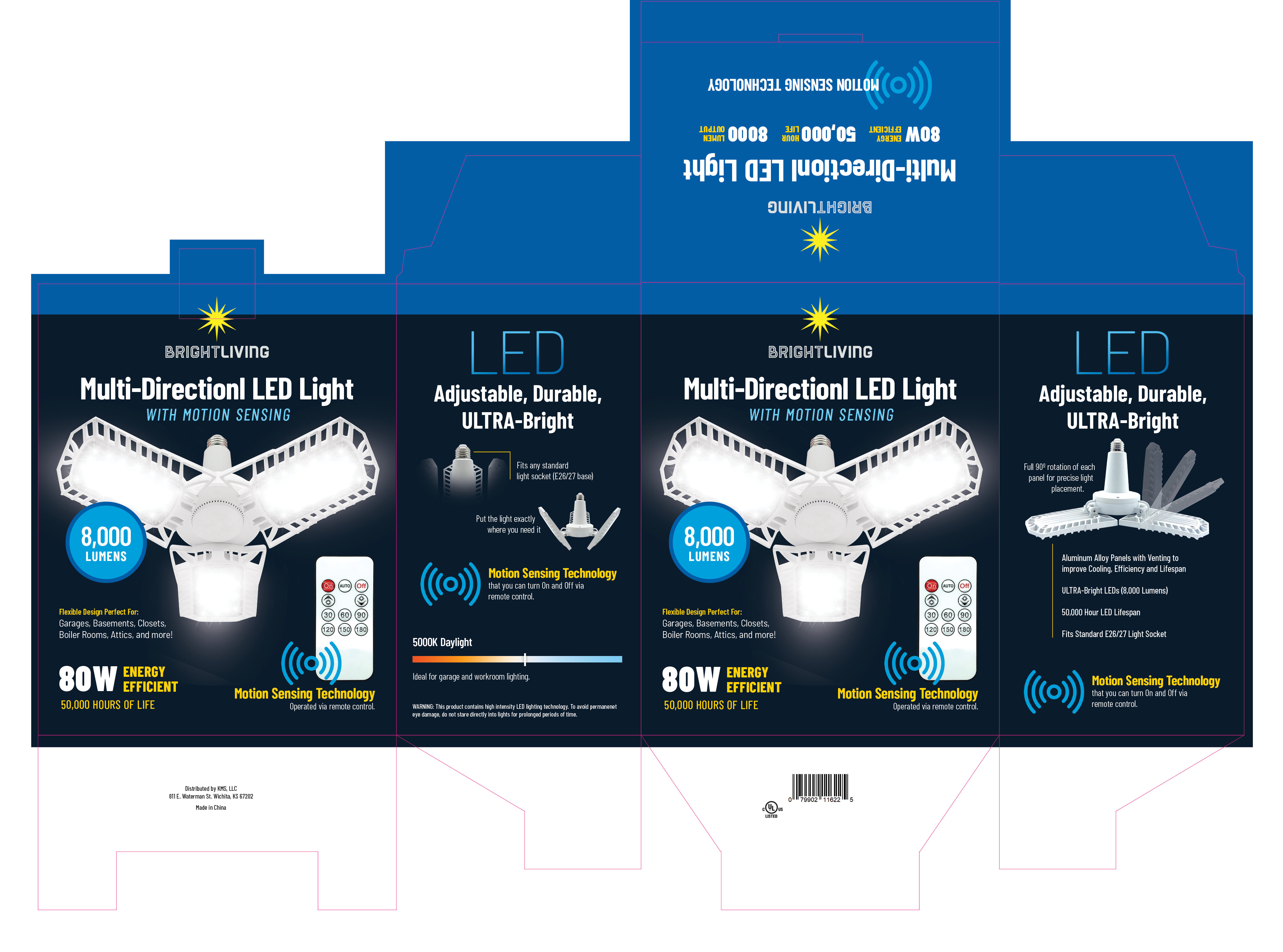 BRIGHTLIVING Remote Control Motion-Sensing Garage Light, FOB KS