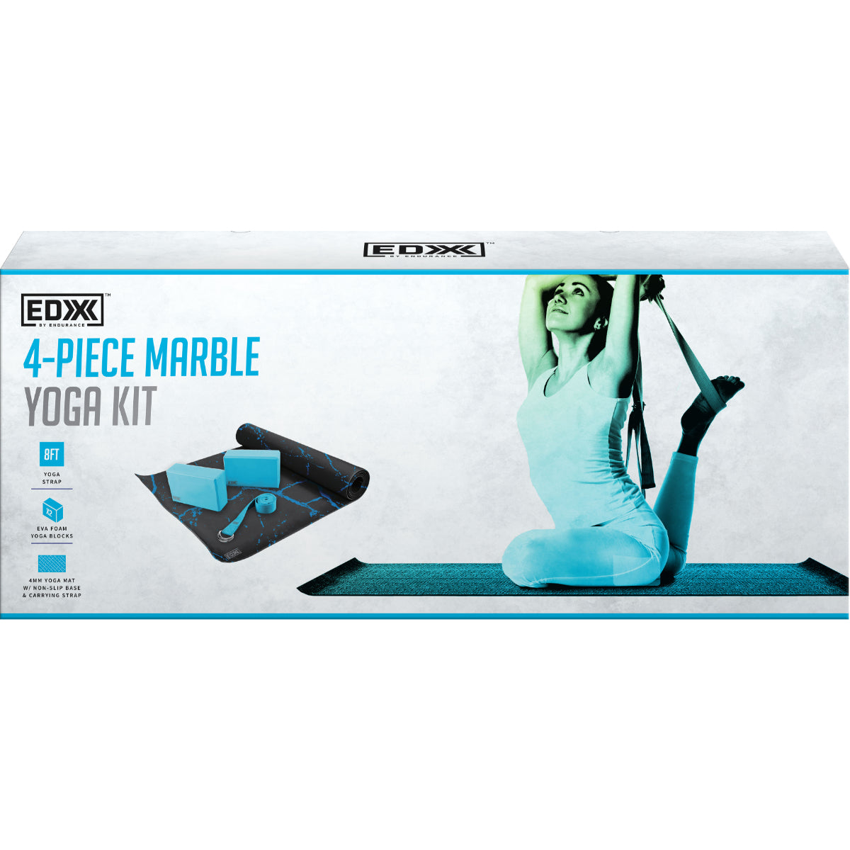 EDX by Endurance 4-Piece Marble Blue Yoga Kit, FOB KS