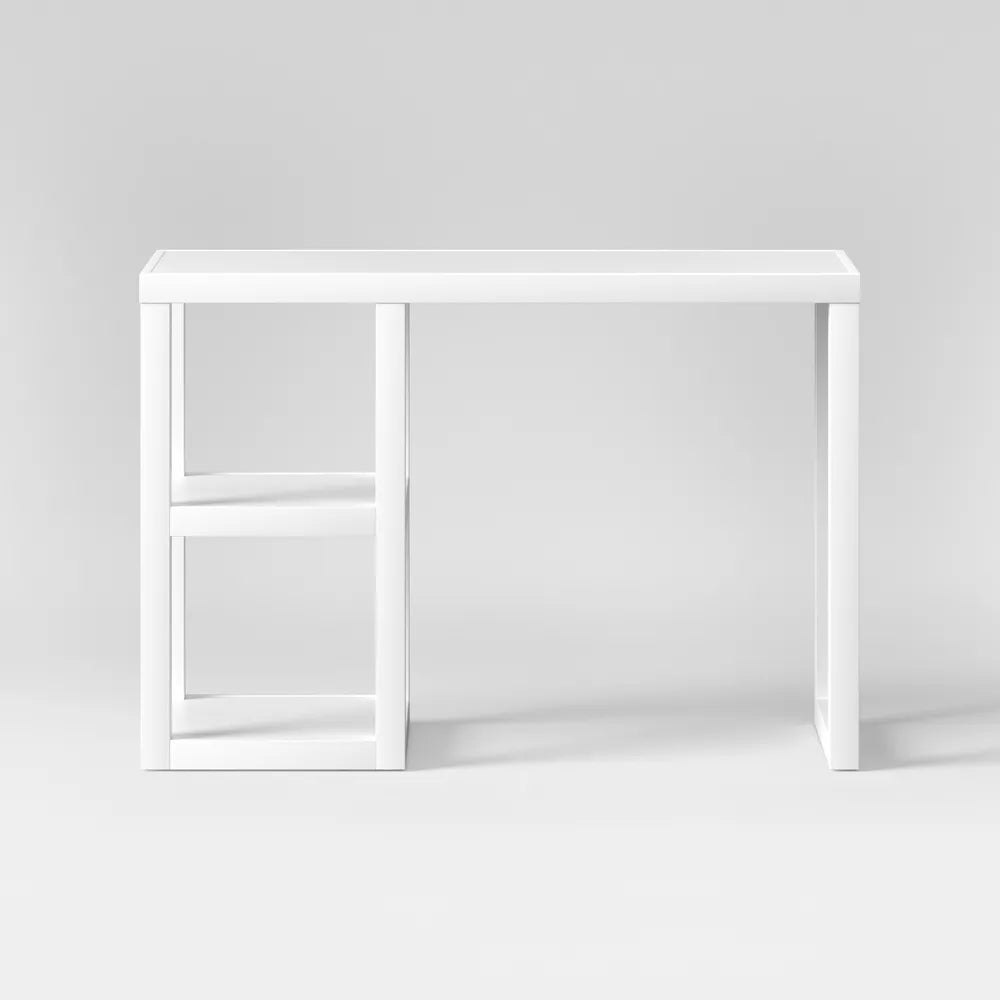 Threshold Wood Writing Desk with Storage, White, FOB KS