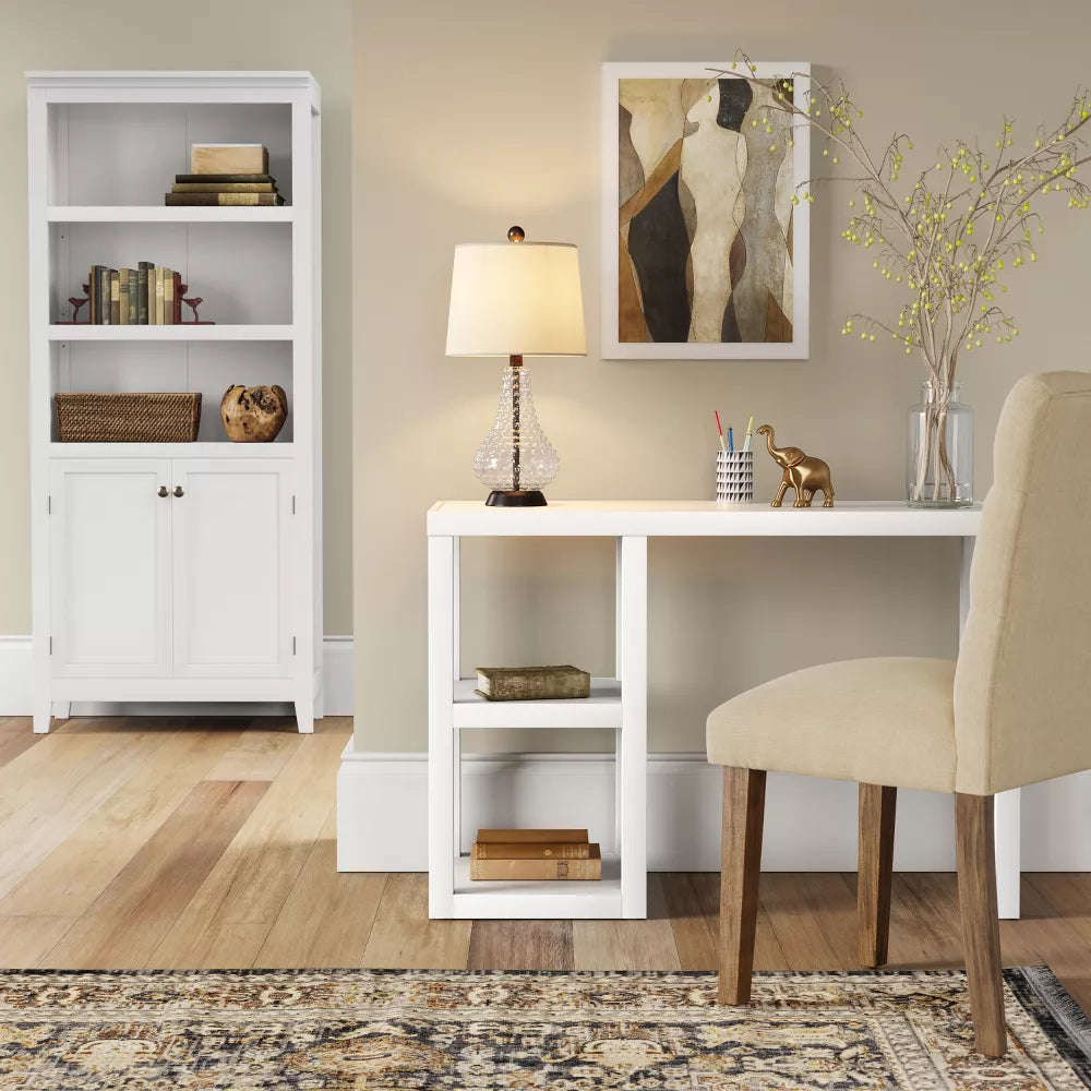 Threshold Wood Writing Desk with Storage, White, FOB KS