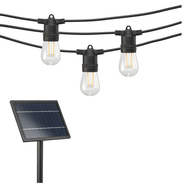 Mr. Beams Solar LED Outdoor String Lights with S14 Bulbs, 54 Feet, 24 Bulbs , FOB KS