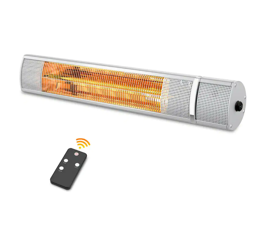 1500-Watt Metallics 3 Elements Electric Other Wall Mounted Quartz Outdoor Infrared Space Heater with Remote Control, Silver, FOB KS
