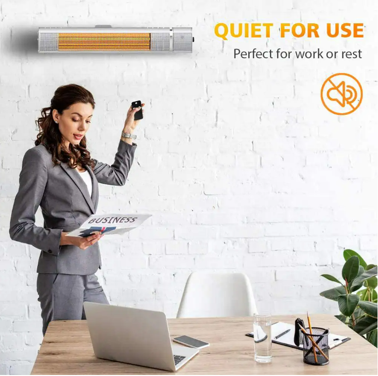 1500-Watt Metallics 3 Elements Electric Other Wall Mounted Quartz Outdoor Infrared Space Heater with Remote Control, Silver, FOB KS